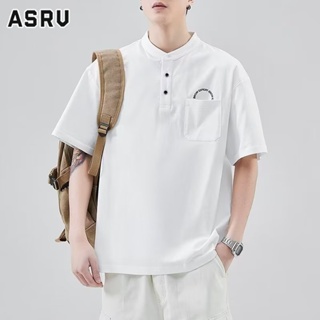 ASRV เสื้อโปโลผู้ชายแขนสั้นเยาวชนอารมณ์ยอดนิยมแนวโน้มสีทึบมาตรฐานแฟชั่นญี่ปุ่น 2023 ใหม่