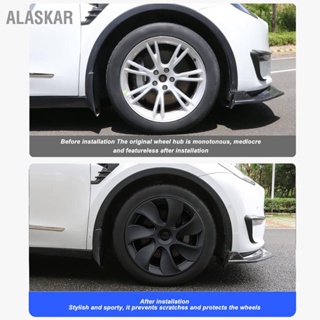 ALASKAR 4 ชิ้น Hubcaps สีดำด้านฝาครอบล้อ Hubcap สำหรับ Tesla รุ่น Y 2020 ถึง 2023
