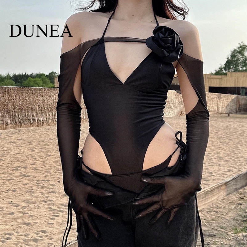 dunea-ชุดบอดี้สูท-เปิดหลัง-ลายดอกไม้-พร้อมถุงมือตาข่าย-เซ็กซี่-แฟชั่นฤดูร้อน-สําหรับผู้หญิง