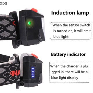 Ods ไฟฉายสวมศีรษะ LED COB เซนเซอร์จับการเคลื่อนไหว 8 โหมด สําหรับตั้งแคมป์ ตกปลา