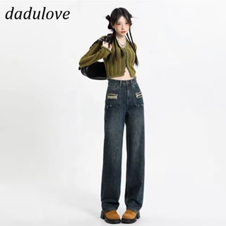 DaDulove💕 New American Ins High Street Raw Edge Ripped Jeans Niche High Waist Wide Leg Pants Large Size Trousers