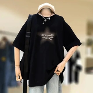 เสื้อยืดแขนสั้น ทรงหลวม พิมพ์ลายตัวอักษร และดาว ขนาดใหญ่ แฟชั่นฤดูร้อน สําหรับผู้หญิง
