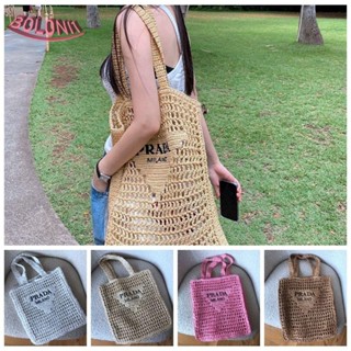 Bo Raffia กระเป๋าถือ กระเป๋าสะพายไหล่ ฟางสาน ลายตัวอักษร สไตล์โบฮีเมียน แฮนด์เมด แฟชั่นชายหาด วันหยุด