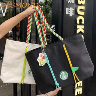 Desmond Starbucks กระเป๋าช้อปปิ้ง ผ้าแคนวาส ขนาดใหญ่ จุของได้เยอะ ลายตัวอักษร สไตล์เกาหลี สร้างสรรค์ สําหรับผู้หญิง