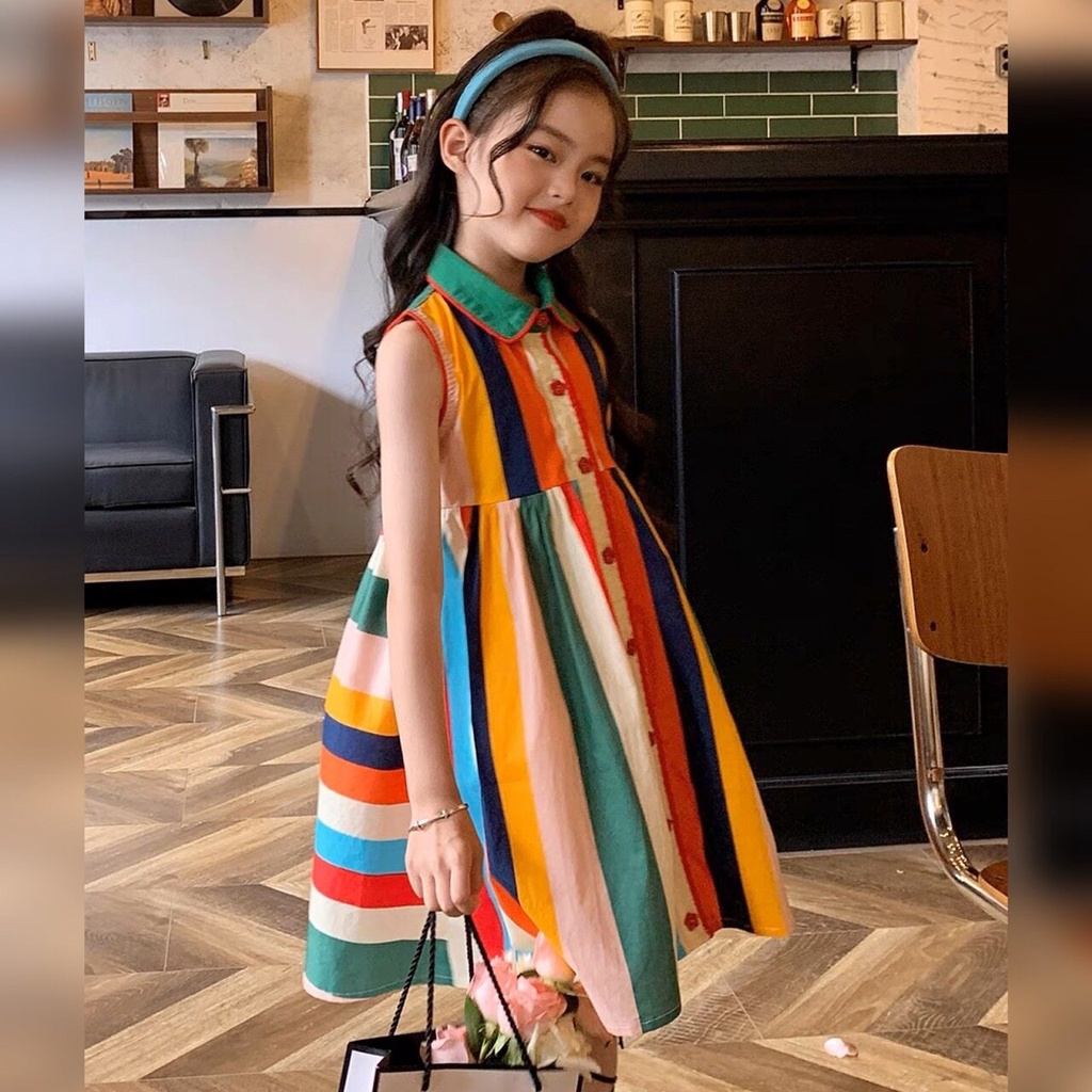 pretty-baby-พร้อมส่ง-ชุดเดรสเด็กผู้หญิง-ชุดเดรสคอปกแขนกุดเด็กผู้หญิง-ชุดแฟชั่นสำหรับเด็กผู้หญิง-836