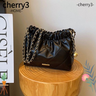 Cherry3 กระเป๋าสะพายไหล่ลําลอง หนัง PU ลายสก๊อต สีพื้น แฟชั่นสําหรับสตรี