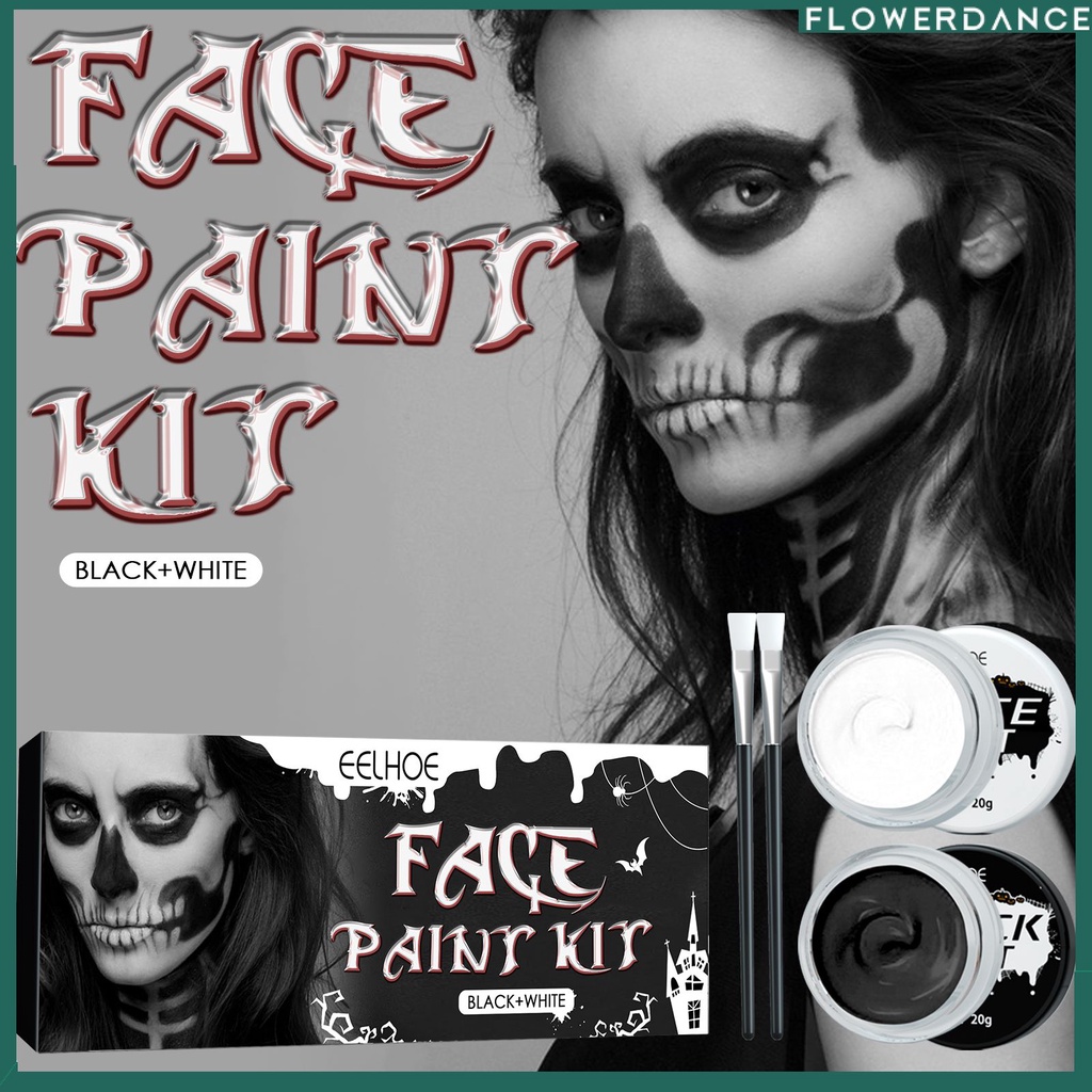 eelhoe-face-paint-set-halloween-black-and-white-body-paint-body-paint-vampire-zombie-skeleton-face-makeup-paint-ดอกไม้
