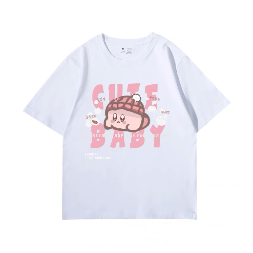 ราคาถูก-kirby-star-เกม-nintendo-การ์ตูนอินเทรนเสื้อยืดแขนสั้นสีดำหญิงฤดูร้อนสวมใส่สบาย-เสื้อคู่