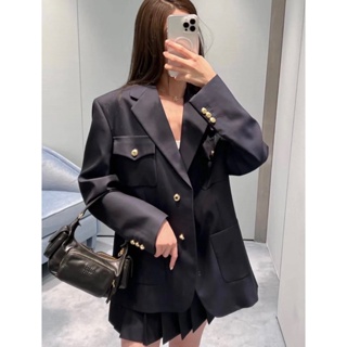 ZEN3 MIU MIU 2023 College style fashionable wide button pocket loose suit jacket high waist pleated skirt suit
