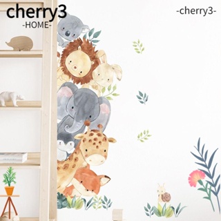 Cherry3 สติกเกอร์ติดผนัง ลายสัตว์ป่า สิงโต ช้าง สีน้ํา ขนาด 33.5x19.3 นิ้ว สําหรับเด็กอนุบาล