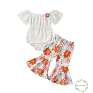 Babyclothes- ชุดรอมเปอร์ แขนสั้น ลําลอง ลายดอกไม้ และกางเกงขาบาน ยืดหยุ่น น่ารัก แฟชั่นฤดูร้อน สําหรับเด็กผู้หญิง
