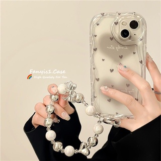 เคสโทรศัพท์มือถือแบบนิ่ม ลายหัวใจ พร้อมสายโซ่คล้อง สําหรับ Realme C53 C55 A35 A33 A30 A25Y A20 A15 A11 8i 5 5i 5S 6i