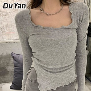 Du Yan เสื้อยืด แขนยาว รัดรูป ออกแบบดี ฤดูใบไม้ร่วง สําหรับผู้หญิง