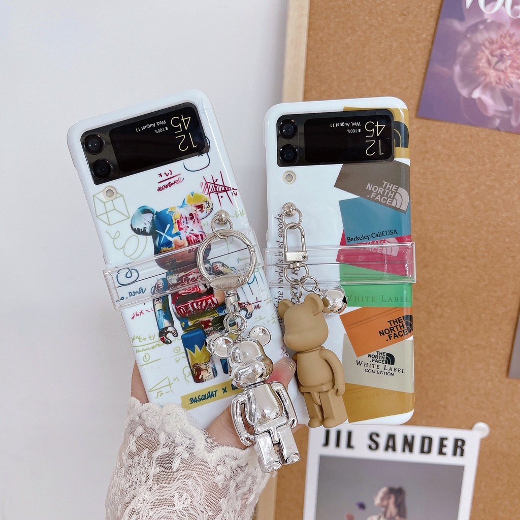 ฟิล์มแข็ง-สําหรับ-samsung-galaxy-z-flip-5-4-3-5g-funda-แขวน-เคสหมี