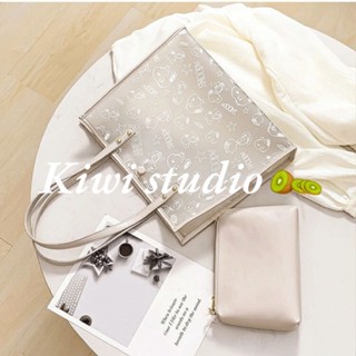 Kiwistudio Ins กระเป๋าถือ เนื้อแมตต์ โปร่งแสง ขนาดใหญ่ จุของได้เยอะ พิมพ์ลายการ์ตูนน่ารัก เหมาะกับเดินชายหาด สไตล์ญี่ปุ่น สําหรับใส่กล่องอาหารกลางวัน 1HCYK165