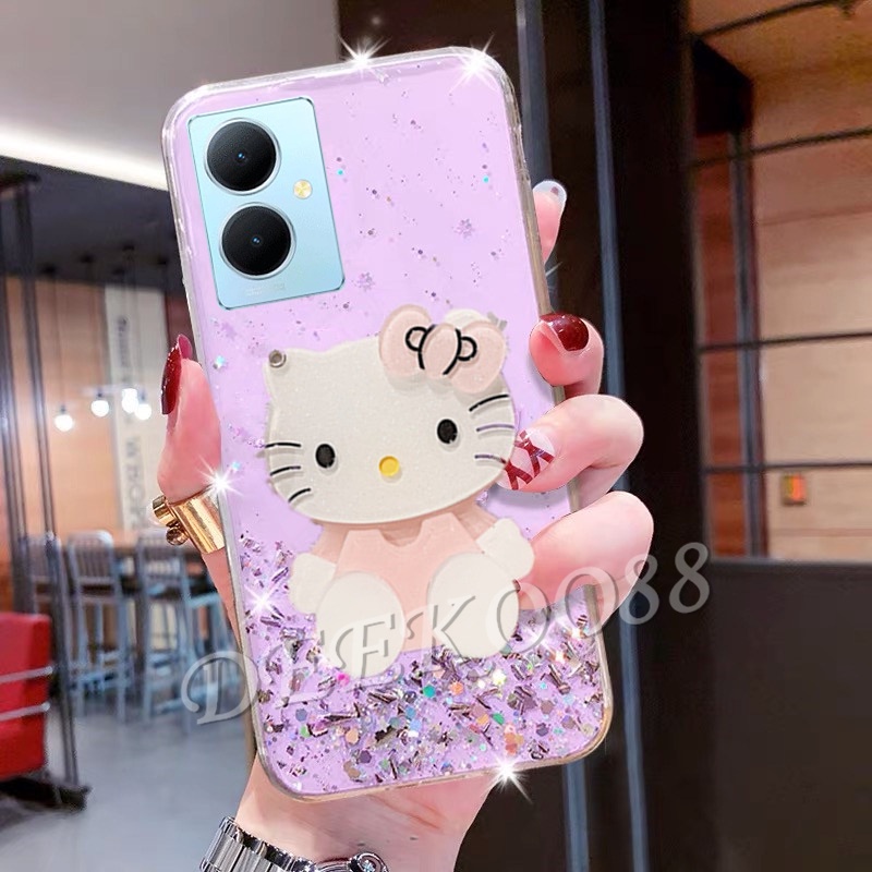 ใหม่-เคสโทรศัพท์มือถือนิ่ม-ลายการ์ตูนแมวสีชมพูน่ารัก-พร้อมกระจกขาตั้ง-สําหรับ-vivo-y27-y36-y78-y02t-y02a-5g-4g-2023-y27-vivoy36-vivoy78