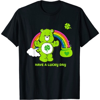 ใส่สบายๆสินค้ามาใหม่Bear ฤดูร้อนmen disney  Care Bears Have A Lucky Day T-Shirt เสื้อยืดแฟชั่นคอกลม สบายๆ ผ้าฝ้าย100%