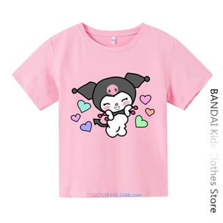 SANRIO เสื้อยืดแขนสั้น พิมพ์ลาย Hello Kitty Cinnamoroll Melody Kuromi แฟชั่นฤดูร้อน สําหรับเด็กผู้ชาย และเด็กผู้หญิง 2023