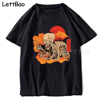 ขายดี เสื้อยืดแขนสั้น พิมพ์ลาย Yokai Ramen and Cats SKULL สไตล์วินเทจ แนวสตรีท พังก์ สําหรับผู้ชาย LMldcl27MNjhbm16