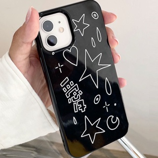 Graffiti Black Phone Case For Iphone14 Phone Case for iphone13 12pro for XS Apple 11 Hand Painted 7/8P