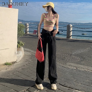 DaDuHey🎈 Korean-Style High Waist Womens New  Retro Loose Slim and Wide Leg Slimming All-Matching Straight Mop Plus Size Casual Jeans