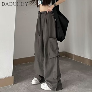 DaDuHey🎈 New American Style High Street Loose Wide-Leg Workwear Womens Solid Color Casual Mopping Cargo Pants