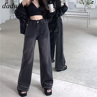 DaDulove💕 New Korean Version of INS Retro Washed Raw Edge Jeans WOMENS Niche High Waist Wide Leg Pants Trousers