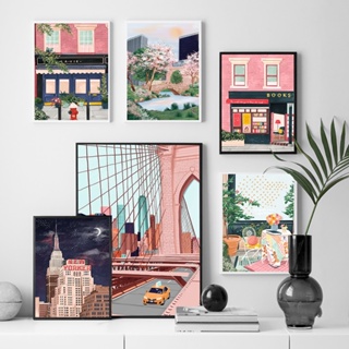 โปสเตอร์ภาพวาดผ้าใบ รูปสะพานนิวยอร์ก บรู๊คลิน สไตล์นอร์ดิก สําหรับตกแต่งผนัง ห้องนั่งเล่น