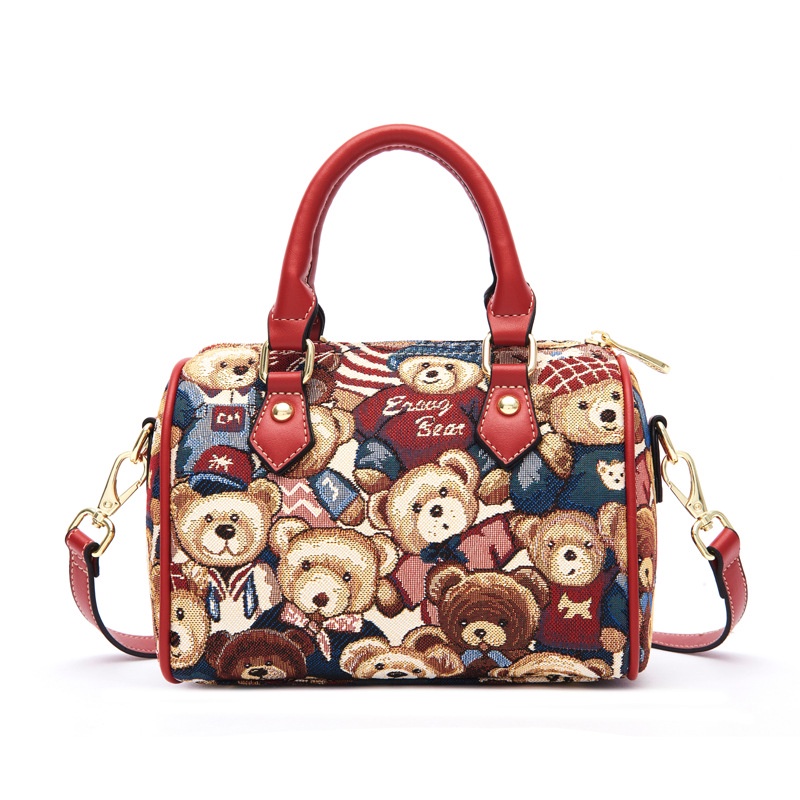 กระเป๋าถือ-กระเป๋าสะพายไหล่-ผ้าแคนวาส-ลายหมีน่ารัก-แฟชั่นสําหรับสตรี