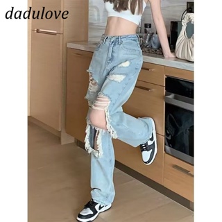 DaDulove💕 New Korean Version of INS Thin Section Light-colored Ripped Jeans WOMENS Niche Loose Wide-leg Pants Trousers