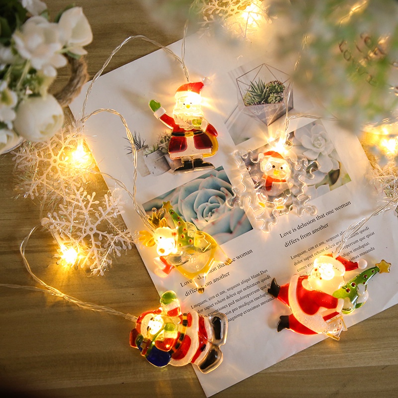 สายไฟตกแต่ง-ลายการ์ตูนซานตาคลอส-โคมไฟนางฟ้า-เกล็ดหิมะใส-ใช้แบตเตอรี่-ของตกแต่งบ้าน-คริสต์มาส-ปีใหม่