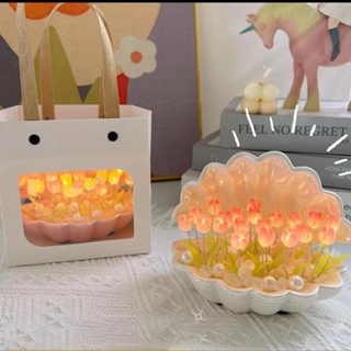 โคมไฟพลาสติก รูปดอกทิวลิป แบบพกพา สําหรับตกแต่งบ้าน ห้องนอน