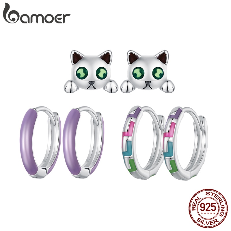 bamoer-ต่างหูสตั๊ด-เงินสเตอร์ลิง-925-จี้รูปแมว-เรืองแสง-สีม่วง-ของขวัญเครื่องประดับ