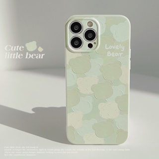 เคสป้องกันโทรศัพท์มือถือ ลายภาพวาดหมีน่ารัก สีเขียว สําหรับ Iphone 11 12 13 14 Pro Max