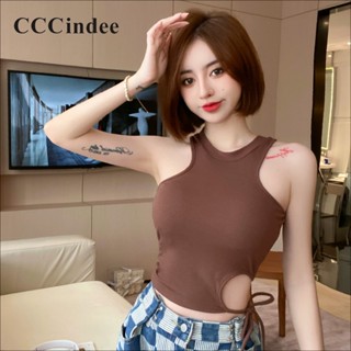 Cccindee เสื้อครอปท็อปเซ็กซี่ เข้ารูป แต่งรูกลวง สีพื้น แฟชั่นสําหรับสตรี 2023