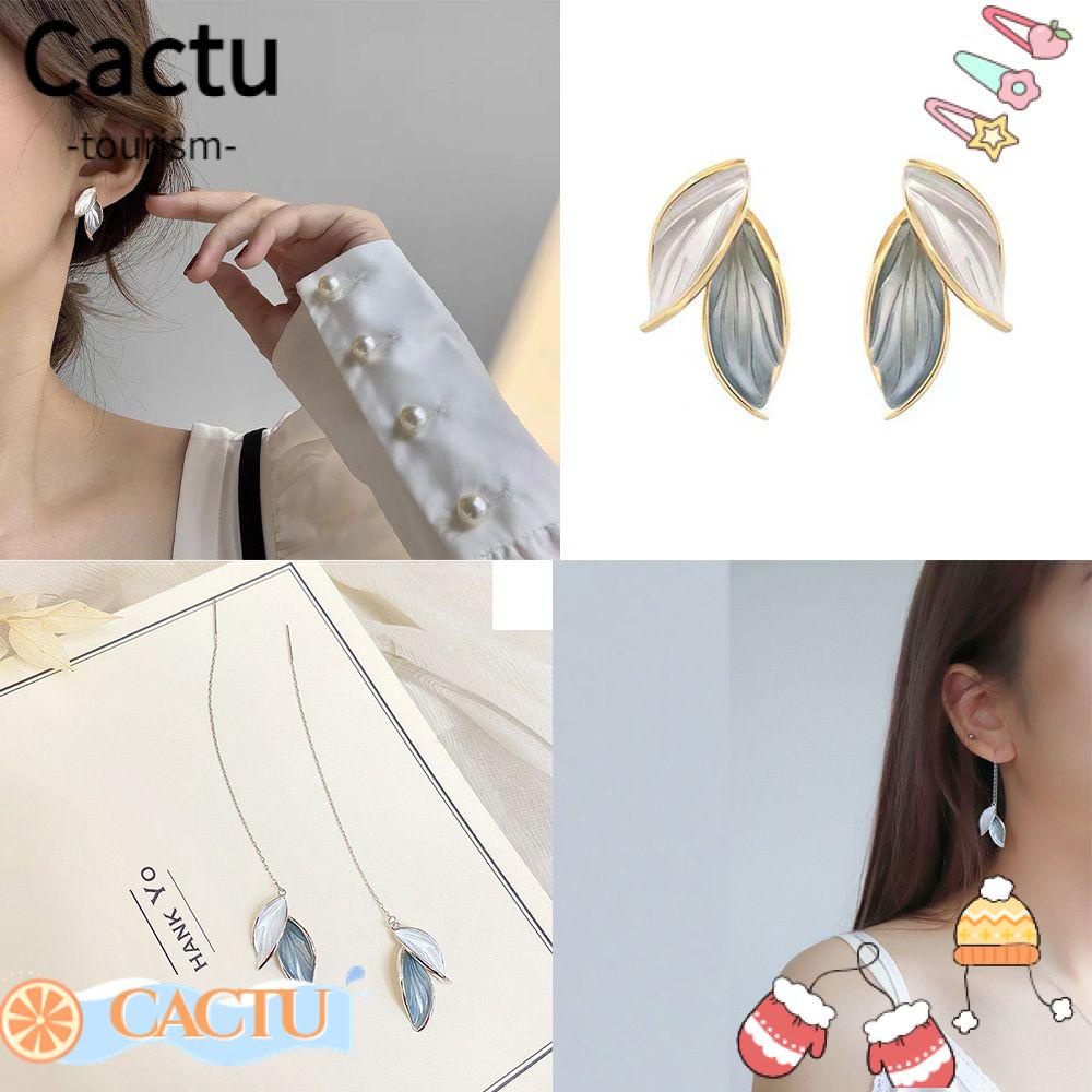 cactu-ต่างหูสตั๊ด-รูปใบไม้-สีเทา-สไตล์เกาหลี-สําหรับผู้หญิง