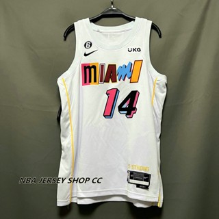 【คุณภาพสูง】ใหม่ ของแท้ NBA Miami Heat City Edition สีขาว สําหรับผู้ชาย 2022-23 #14 เสื้อกีฬาแขนสั้น ลายทีม Tyler Herro Jersey Swingman