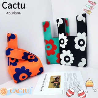 Cactu กระเป๋าถือ กระเป๋าเครื่องสําอาง ผ้าถัก แฮนด์เมด ใช้ซ้ําได้ สีคมชัด สําหรับผู้หญิง