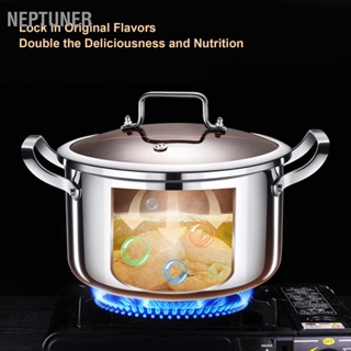 Neptuner 304 เครื่องครัวสแตนเลส Stockpot Heavy Duty Stock Pot หม้อซุปตรงขนาดใหญ่พร้อมฝาปิดช้อนจับคู่แม้ความร้อน