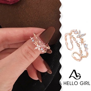 A HELLO GIRL แหวนเพทาย ประดับคริสตัล สีโรสโกลด์ ปรับขนาดได้