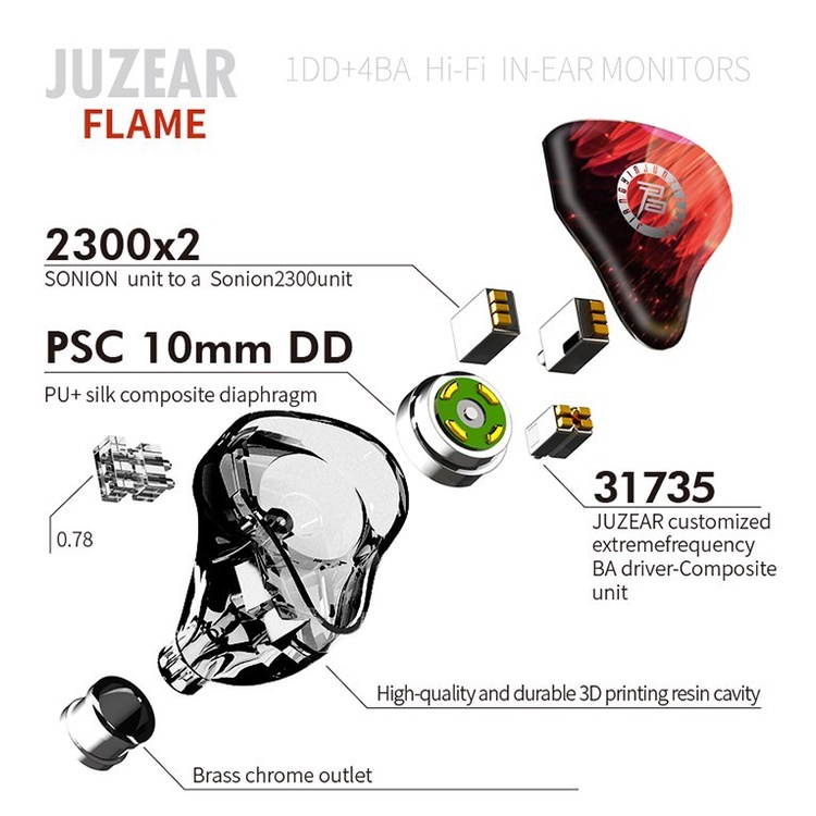juzear-flame-1dd-4ba-หูฟังอินเอียร์-มอนิเตอร์-พร้อมสายเคเบิล-iem-ถอดออกได้-สเตอริโอไฮไฟ