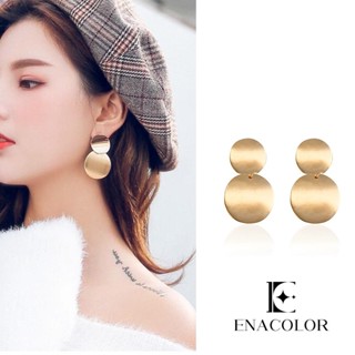 Enacolor ต่างหูโลหะ ทรงกลม เรขาคณิต สีทอง เรียบง่าย สวยหรู