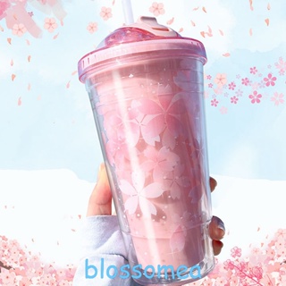 Blossomea แก้วน้ํา มีฉนวนกันความร้อน พร้อมฝาปิด และหลอดดูด ไร้ BPA ขนาด 480 มล. สําหรับเดินทาง