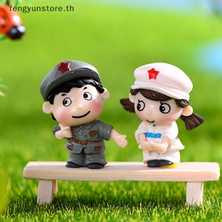 Yunstore ตุ๊กตาฟิกเกอร์ทหารน่ารัก พลาสติก DIY สําหรับตกแต่งบ้านตุ๊กตา 1 คู่