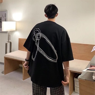 ins Korean Version Geometric Line Printed Short-Sleeved T-Shirt Men Women Same Style Casual Trend Large Size Unisex_03