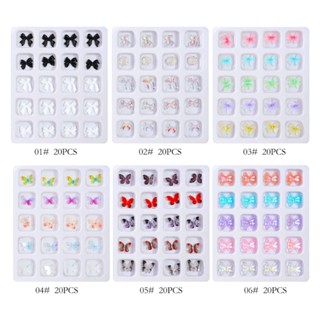 Ch*【พร้อมส่ง】พลอยเทียมเรซิ่น รูปโบว์ ดอกไม้ สําหรับตกแต่งเล็บ 20 ชิ้น