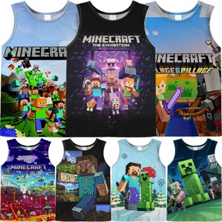 เสื้อยืดลําลอง แบบสวม พิมพ์ลาย Minecraft แฟชั่นสําหรับเด็กผู้ชาย เหมาะกับงานปาร์ตี้