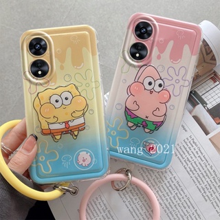 Casing เคส OPPOReno8T OPPO A78 A77 Reno8 T Reno7 Z 8Z 5G Hot Deals Lovely SpongeBob Cartoon Bracket Phone Case Lens Protection Shockproof Soft Cover with Silicone Bracelet เคสโทรศัพท