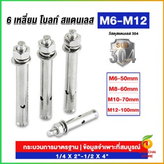 Chokchaistore พุกสแตนเลส ขนาด 304 M6 M8 M10 M12 6 หัวเหลี่ยม  สแตนเลส Expansion Bolt