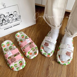 SHO-Z-10 รองเท้าแบบสวม แตะส้นแบน ลายหมี พื้นกันลื่น วัสดุ PVC พร้อมส่ง